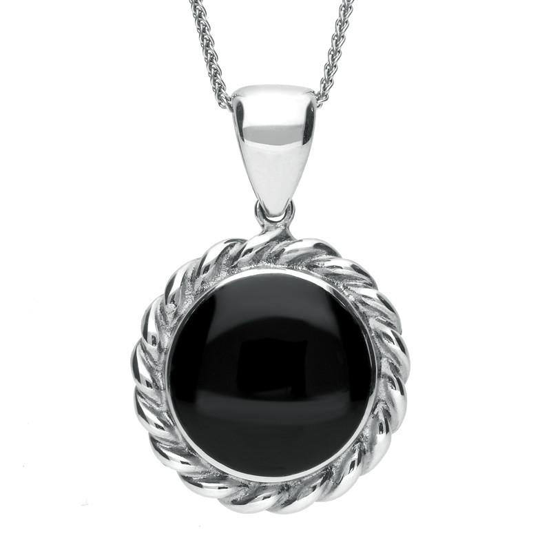Sterling Silver Whitby Jet Rope Twist Pendant - Silver