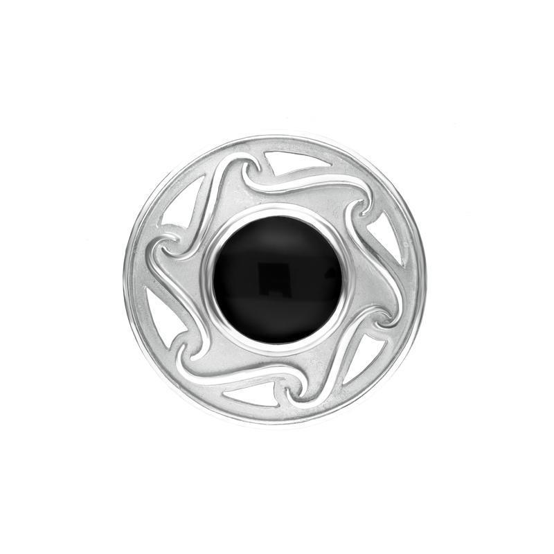 Sterling Silver Whitby Jet Round Celtic Framed Brooch - Silver