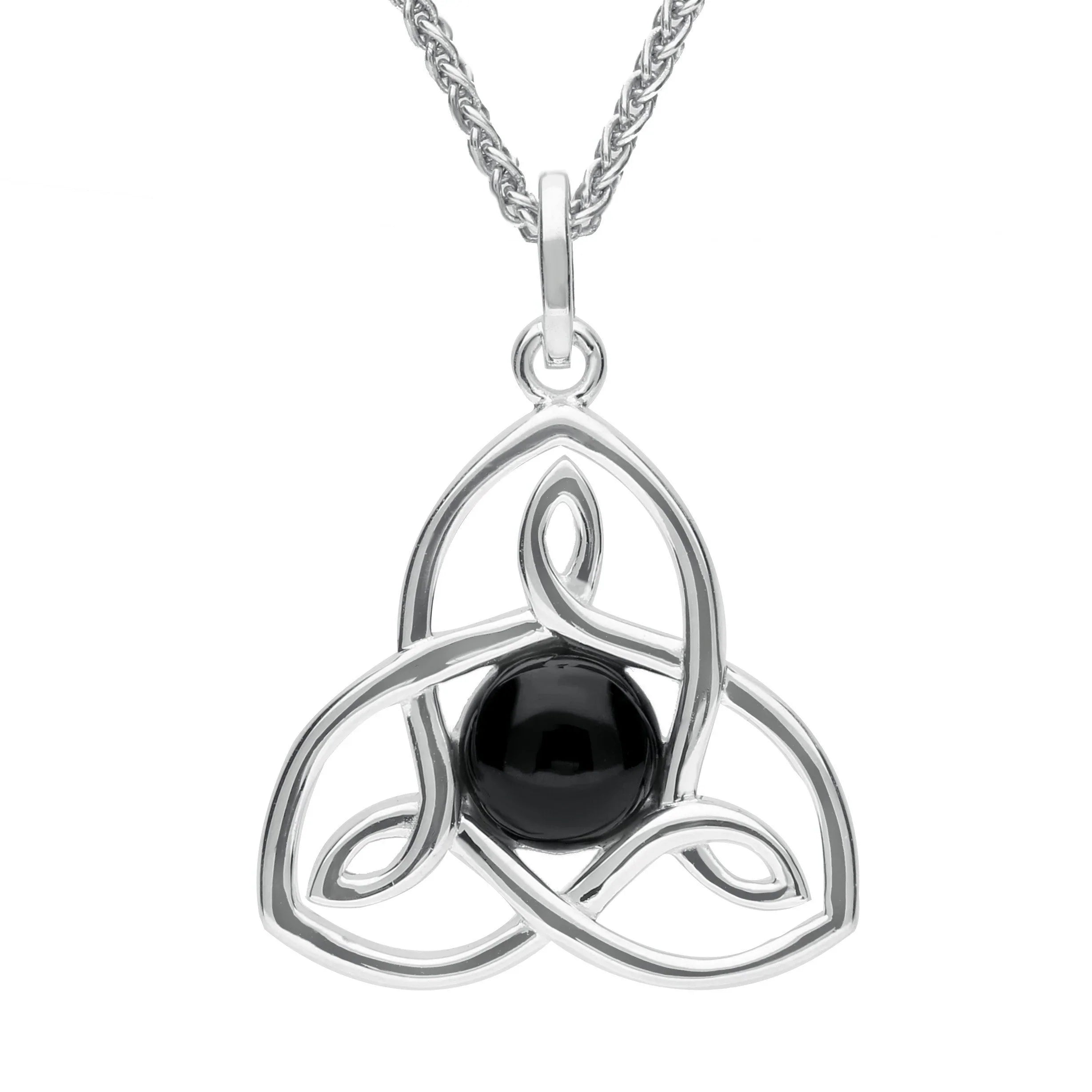 Sterling Silver Whitby Jet Celtic Knot Necklace - Silver