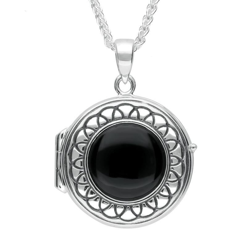 Sterling Silver Whitby Jet Round Locket Necklace - Silver