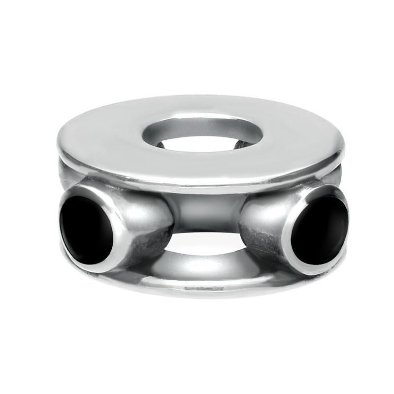 Sterling Silver Whitby Jet Round Open Disc Charm - Silver