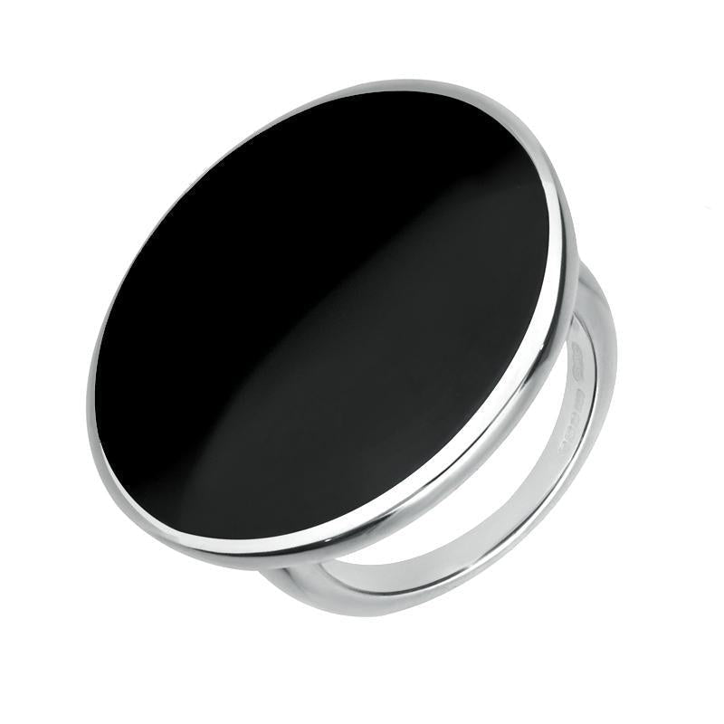 Sterling Silver Whitby Jet Round Ring - Silver