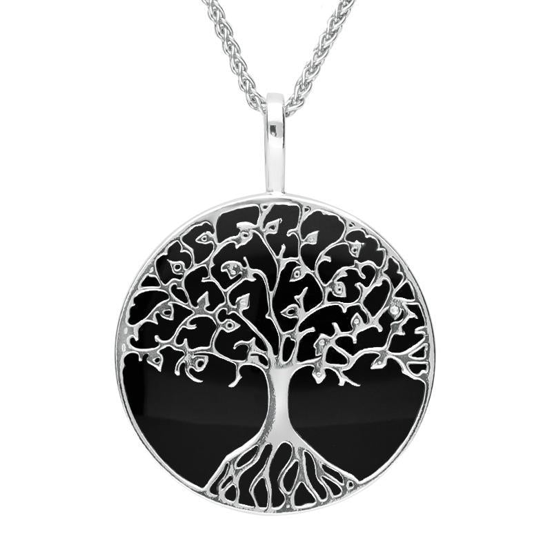 Sterling Silver Whitby Jet Round Tree Of Life Necklace