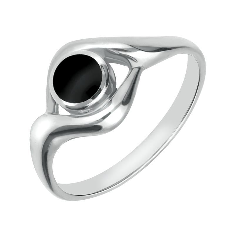 Sterling Silver Whitby Jet Round Twist Ring - Silver