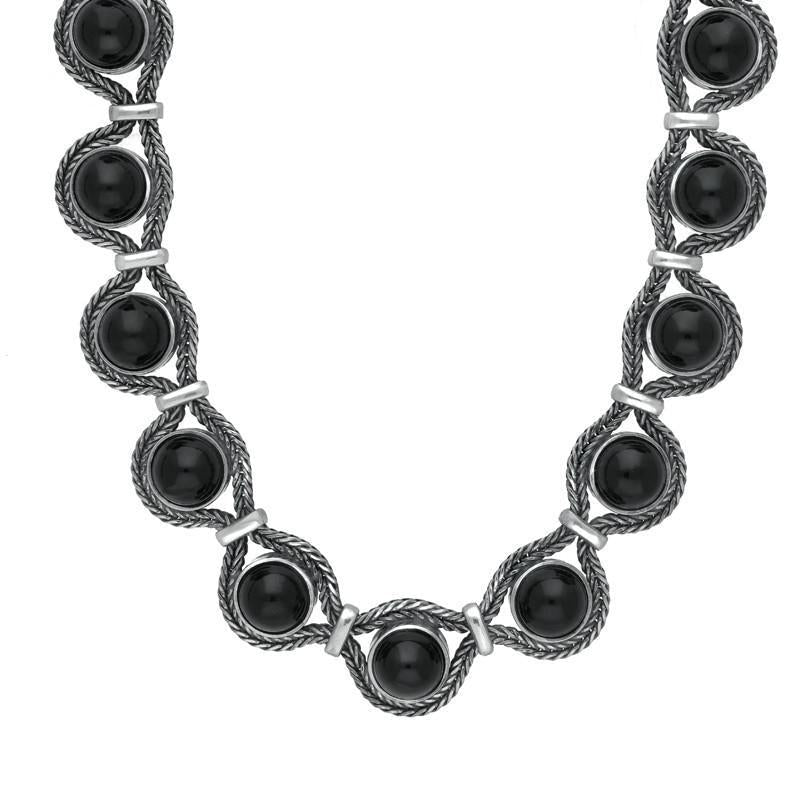 Sterling Silver Whitby Jet Foxtail Seventeen Stone Necklace - Silver