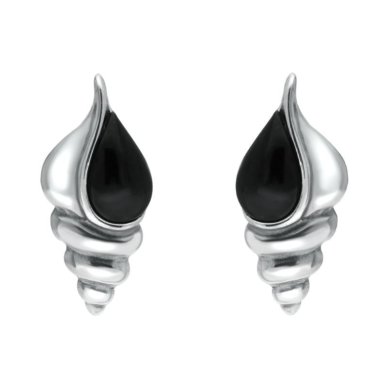 Sterling Silver Whitby Jet Shell Stud Earrings - Silver