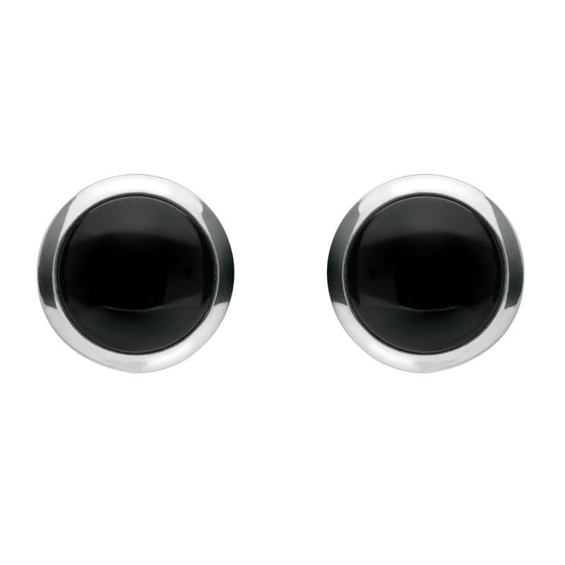 Sterling Silver Whitby Jet Simple Round Stud Earrings - Silver