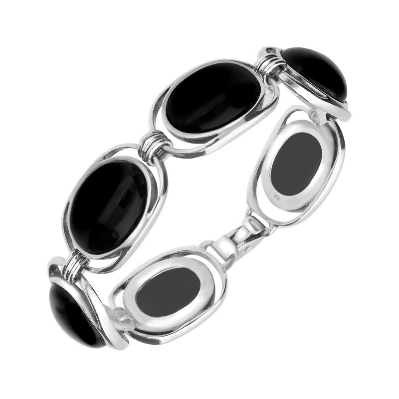Sterling Silver Whitby Jet Six Stone Open End Bracelet D - Silver