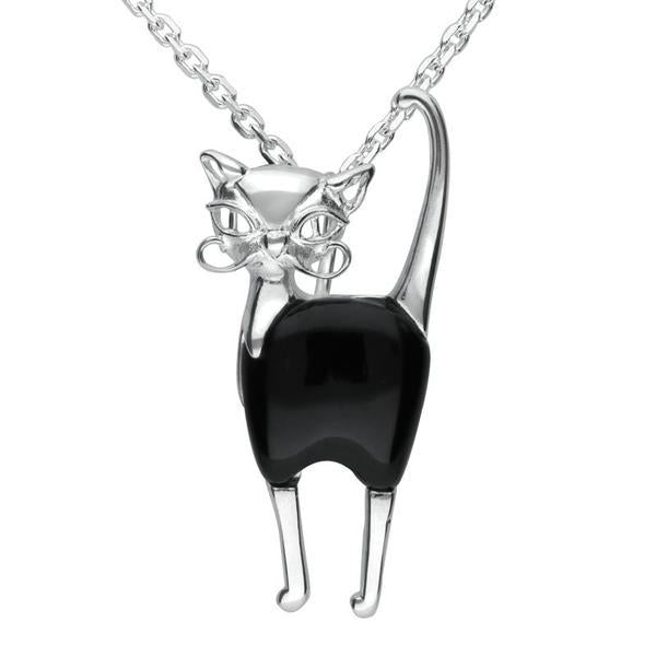 Sterling Silver Whitby Jet Small Cat Necklace