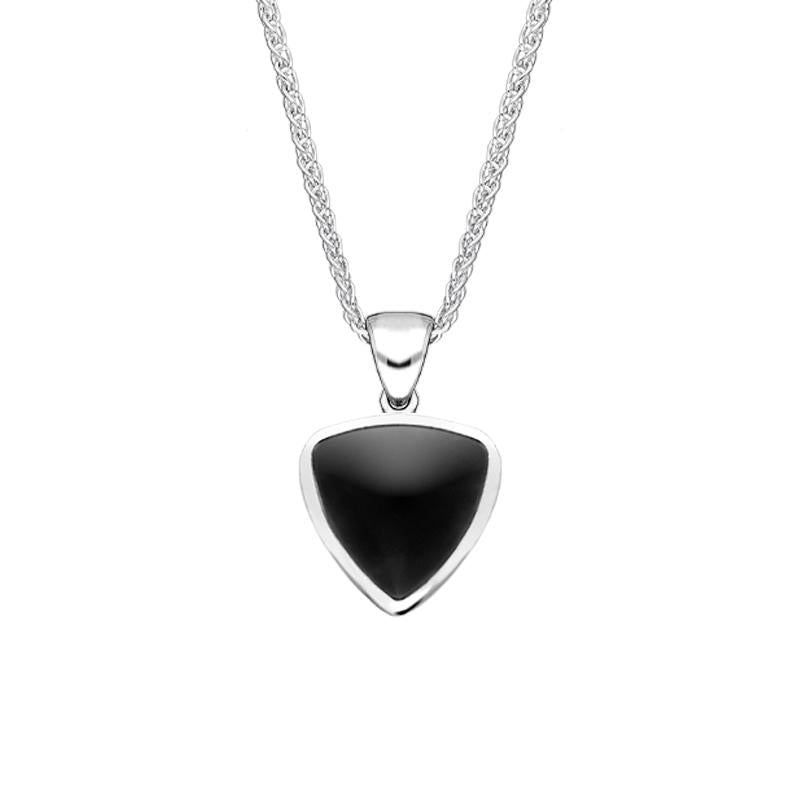 Sterling Silver Whitby Jet Small Curved Triangle Necklace - Silver