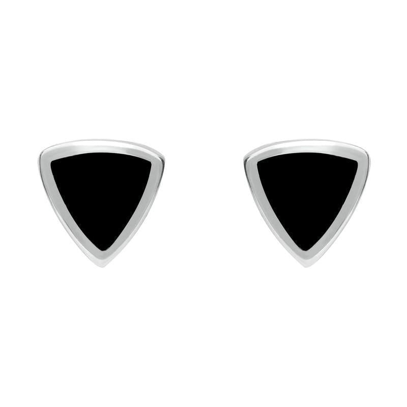 Sterling Silver Whitby Jet Small Curved Triangle Stud Earrings - Silver