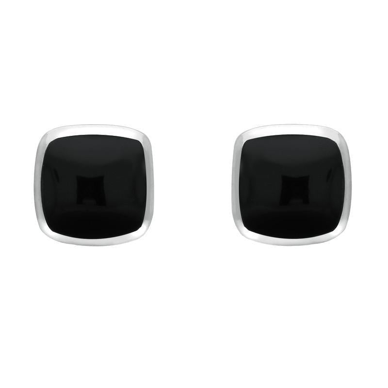 Sterling Silver Whitby Jet Dinky Cushion Stud Earrings - Silver