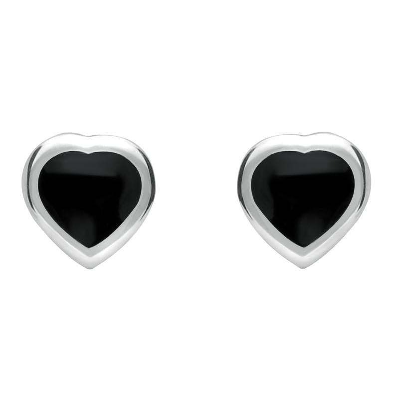 Sterling Silver Whitby Jet Small Framed Heart Stud Earrings - Silver