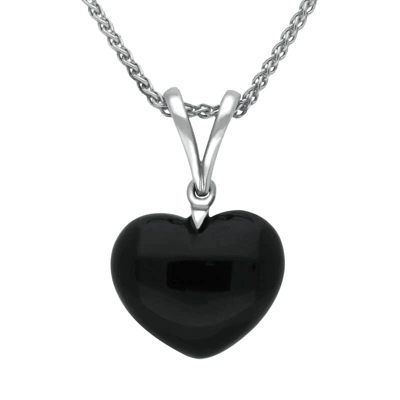 Sterling Silver Whitby Jet Small Heart Split Bail Necklace - Silver