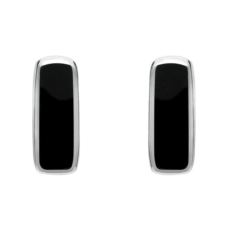 Sterling Silver Whitby Jet Small Oblong Stud Earrings - Silver