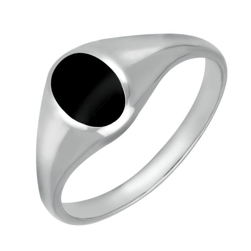 Sterling Silver Whitby Jet Small Oval Signet Ring - Silver