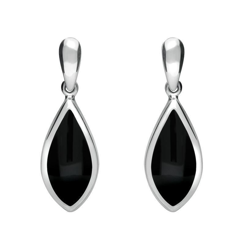 Sterling Silver Whitby Jet Small Pointed Pear Drop Earrings