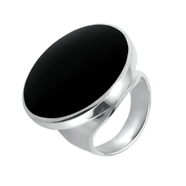 Sterling Silver Whitby Jet Small Round Ring - Silver