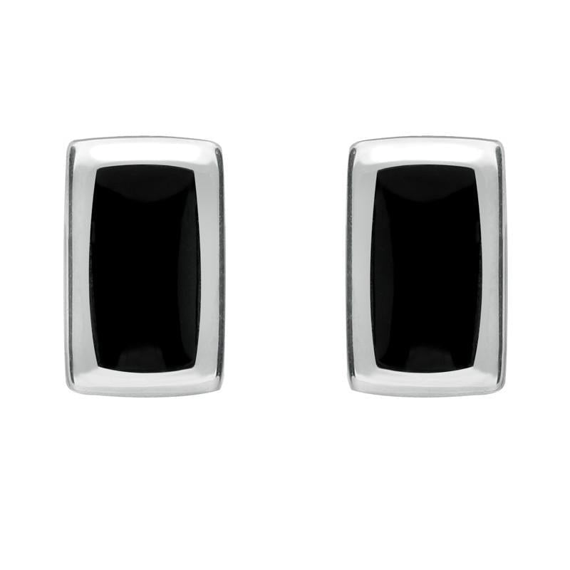 Sterling Silver Whitby Jet Small Rounded Oblong Stud Earrings - Silver