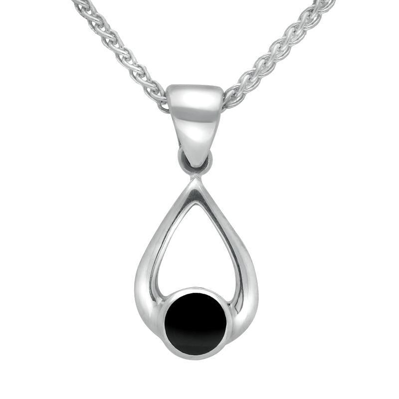 Sterling Silver Whitby Jet Small Teardrop Necklace - Silver