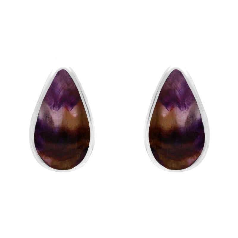 Sterling Silver Blue John Small Teardrop Stud Earrings - Option1 Value Silver