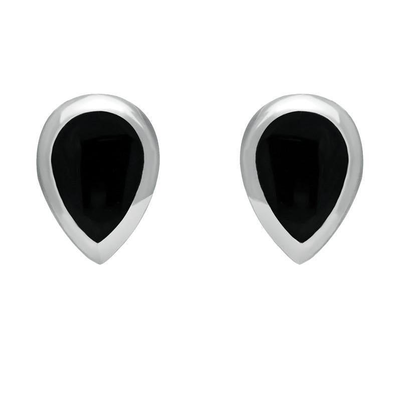 Sterling Silver Whitby Jet Small Teardrop Stud Earrings - Option1 Value Silver