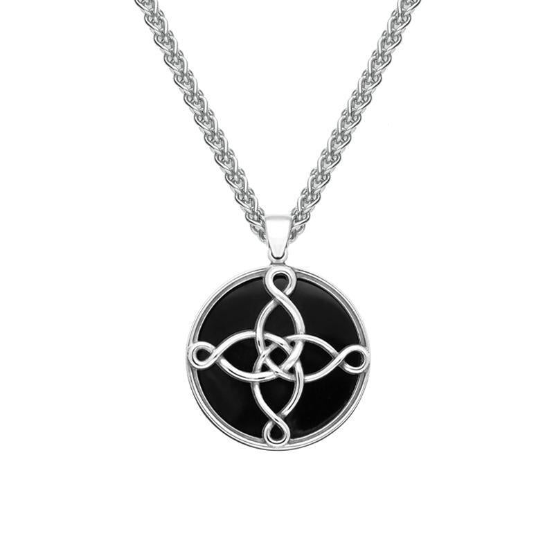 Sterling Silver Whitby Jet Small The Mission Logo Necklace - Silver