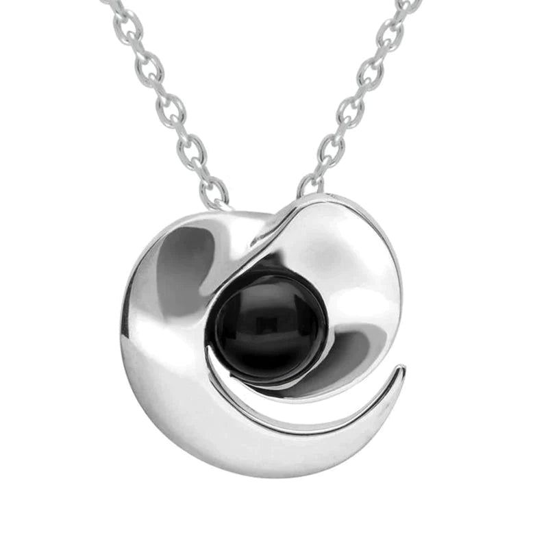 Sterling Silver Whitby Jet Spiral Necklace - Silver