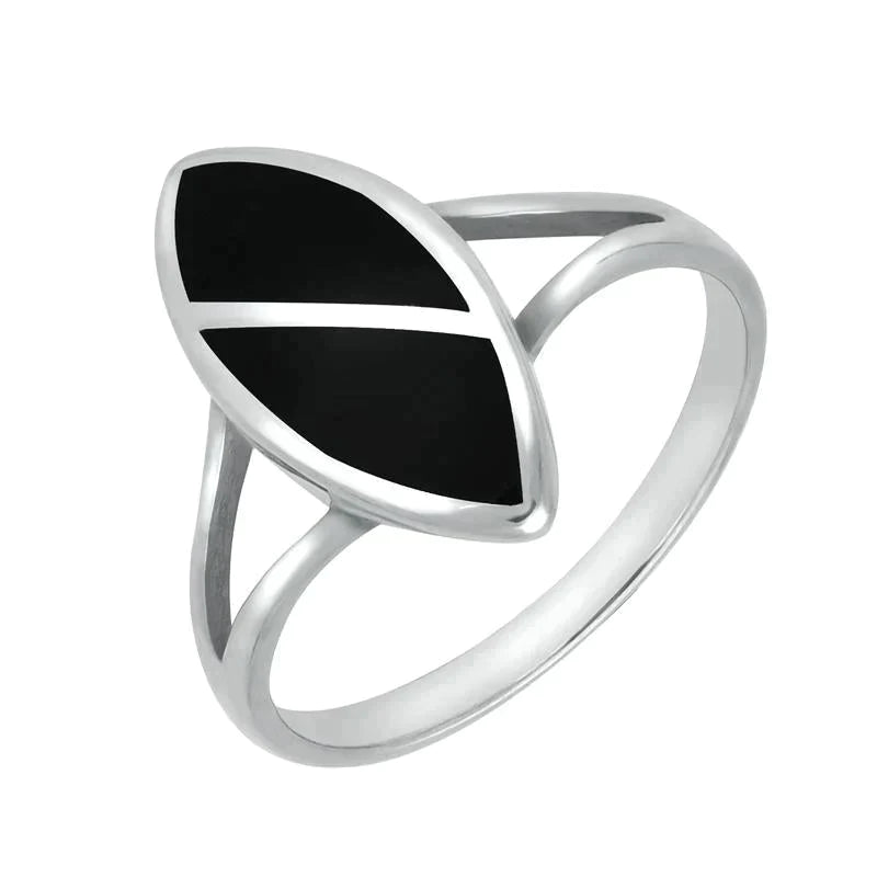 Sterling Silver Whitby Jet Split Stone Marquise Ring - Option1 Value Silver