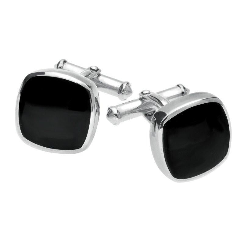 Sterling Silver Whitby Jet Square Cushion Cufflinks - Option1 Value