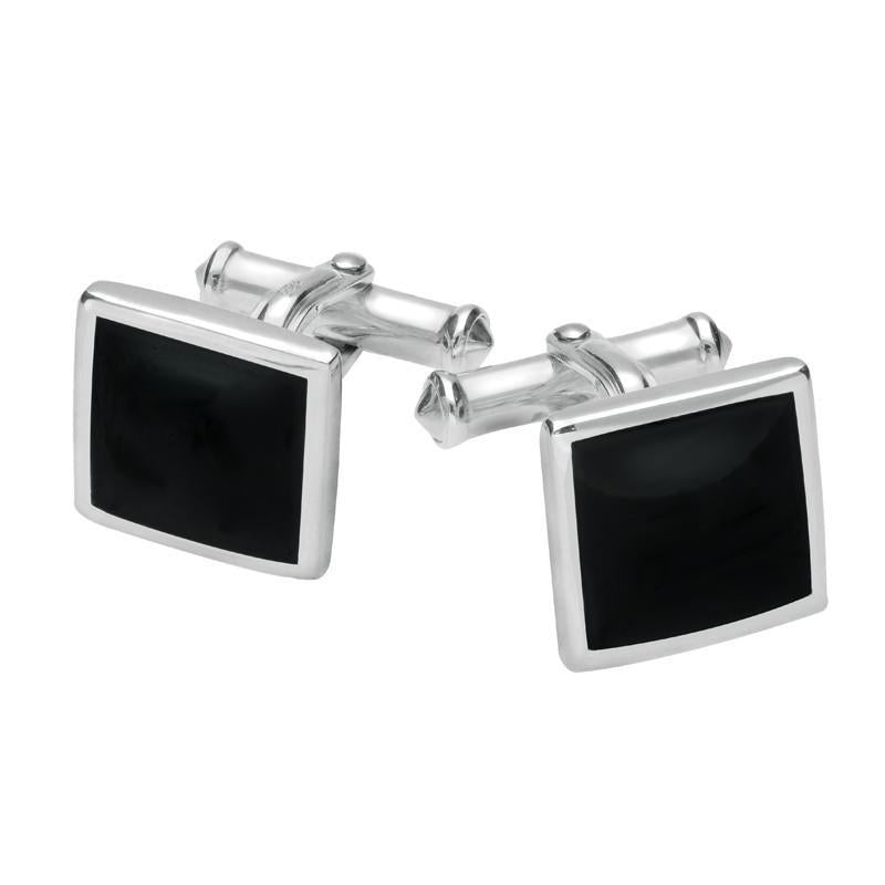 Sterling Silver Whitby Jet Square Flat Cufflinks - Option1 Value