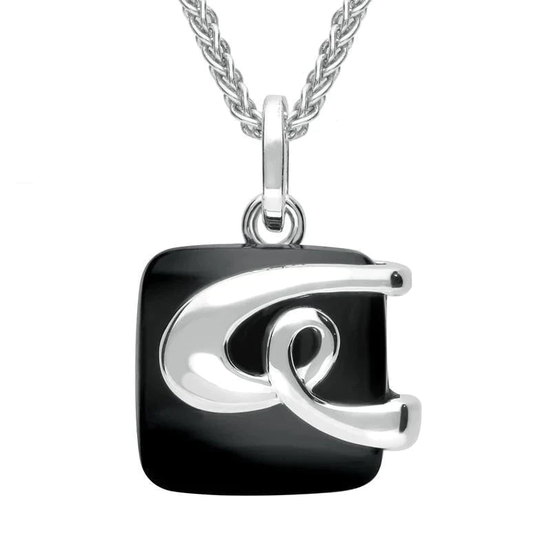 Sterling Silver Whitby Jet Square Knot Necklace - Silver