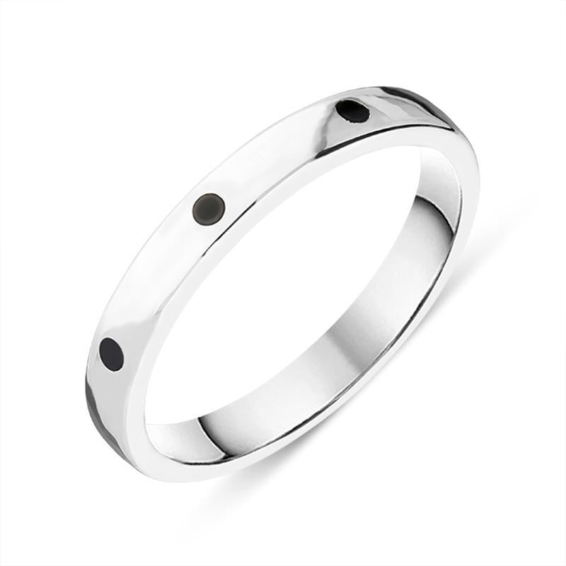 Sterling Silver Whitby Jet 3mm Wedding Band Ring - Silver