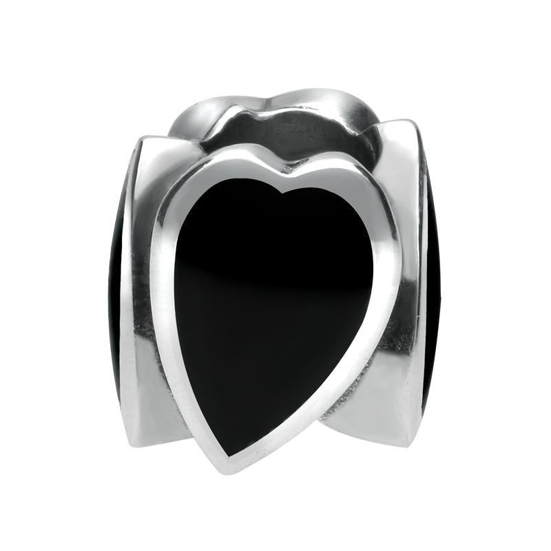 Sterling Silver Whitby Jet Stretched Hearts Charm - Silver
