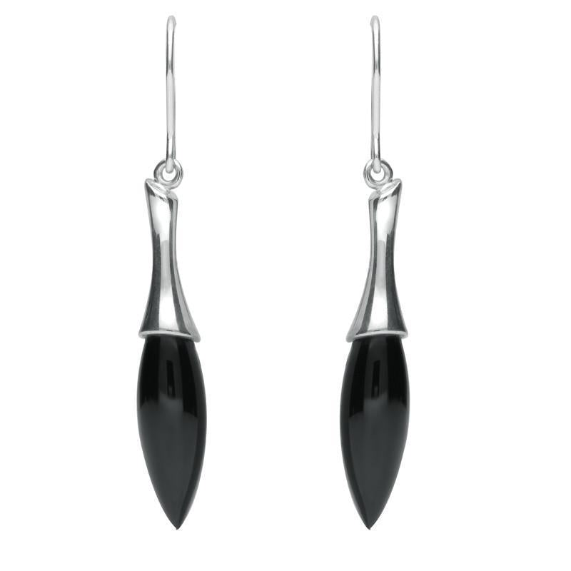 Sterling Silver Whitby Jet Tapered Drop Earrings - Silver
