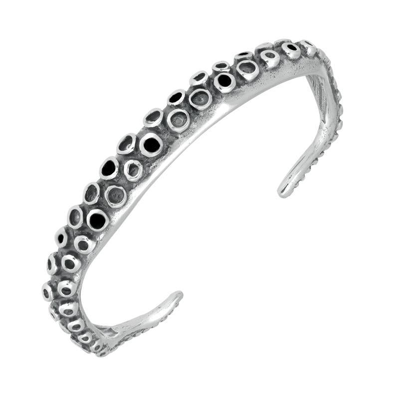 Sterling Silver Whitby Jet Octopus Tentacle Torc Bangle - Silver