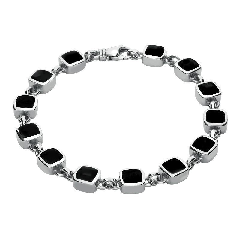 Sterling Silver Whitby Jet Square Cushion Bracelet - Silver
