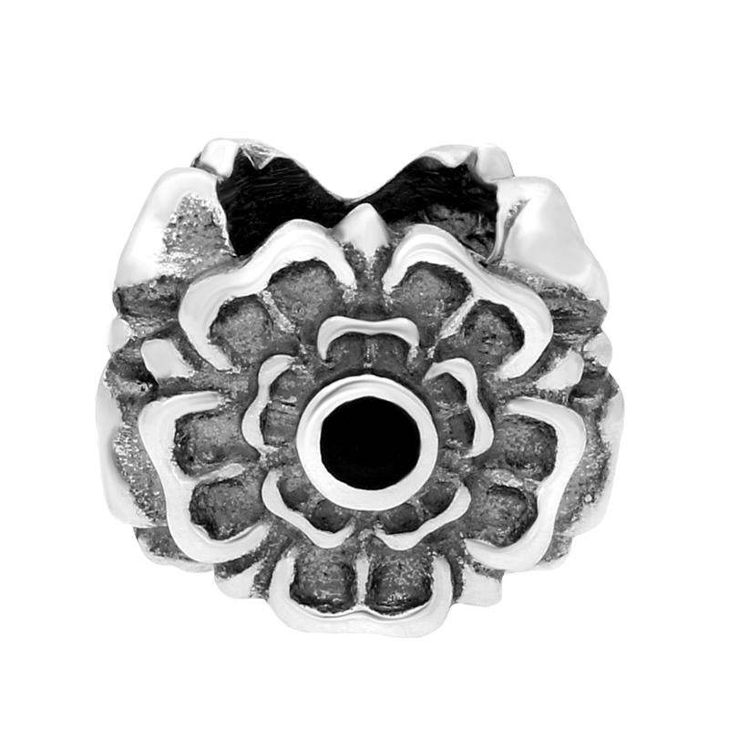 Sterling Silver Whitby Jet Three Rose Charm - Silver