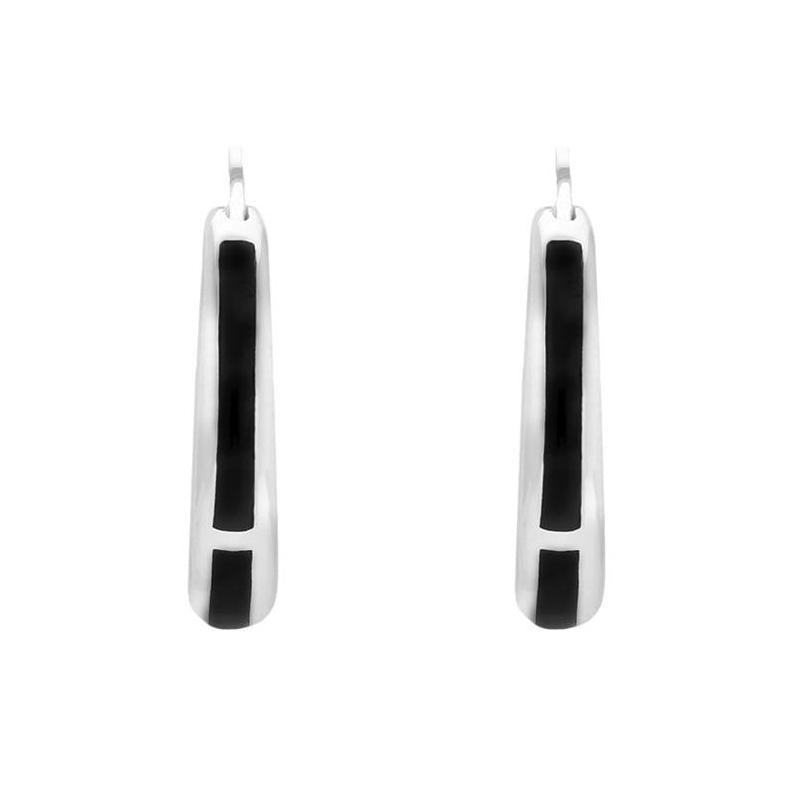 Sterling Silver Whitby Jet Three Stone Hoop Earrings - Option1 Value Silver