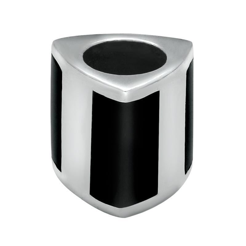 Sterling Silver Whitby Jet Three Stone Triangle Cylinder Charm - Silver