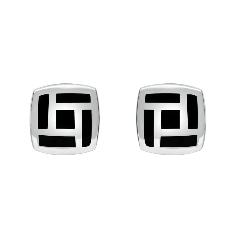 Sterling Silver Whitby Jet Tile Cushion Stud Earrings - Silver