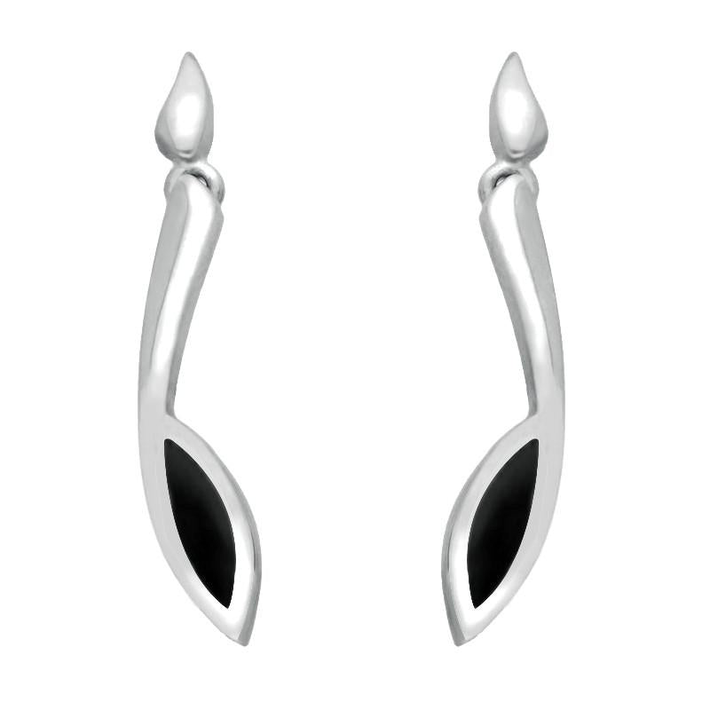 Sterling Silver Whitby Jet Toscana Long Marquise Drop Earrings - Silver