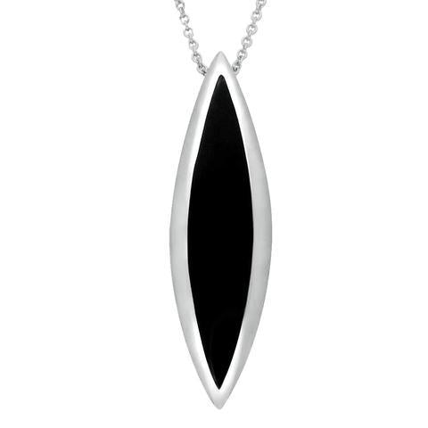 Sterling Silver Whitby Jet Toscana Long Marquise Necklace - Silver