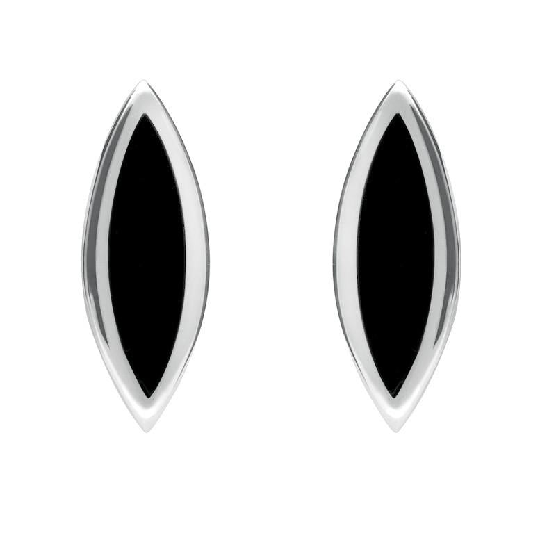 Sterling Silver Whitby Jet Toscana Marquise Stud Earrings - Silver