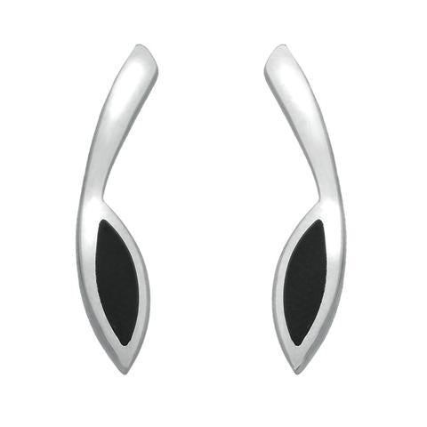 Sterling Silver Whitby Jet Toscana Long Marquise Stud Earrings - Silver