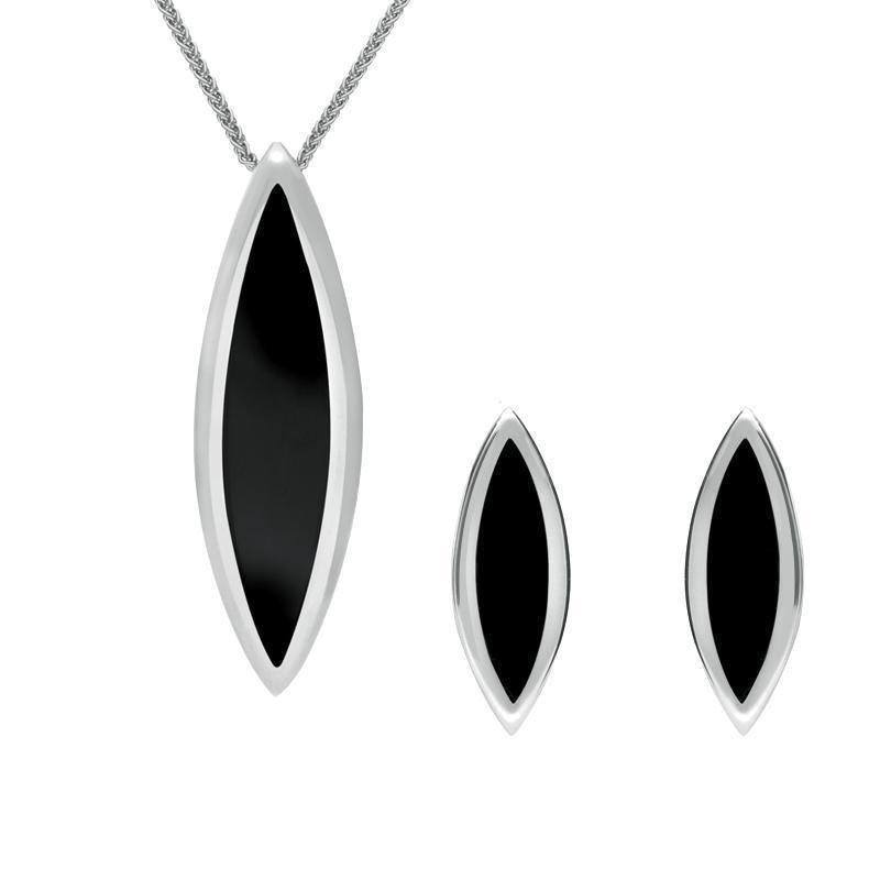 Sterling Silver Whitby Jet Toscana Long Marquise Two Piece Set