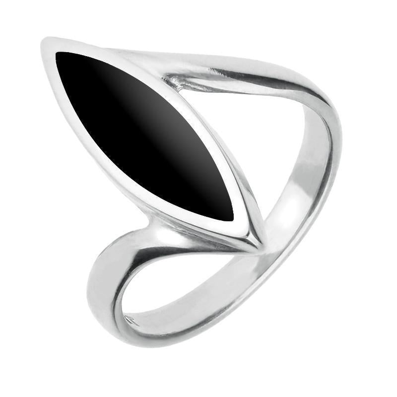 Sterling Silver Whitby Jet Toscana Marquise Twist Ring - Silver