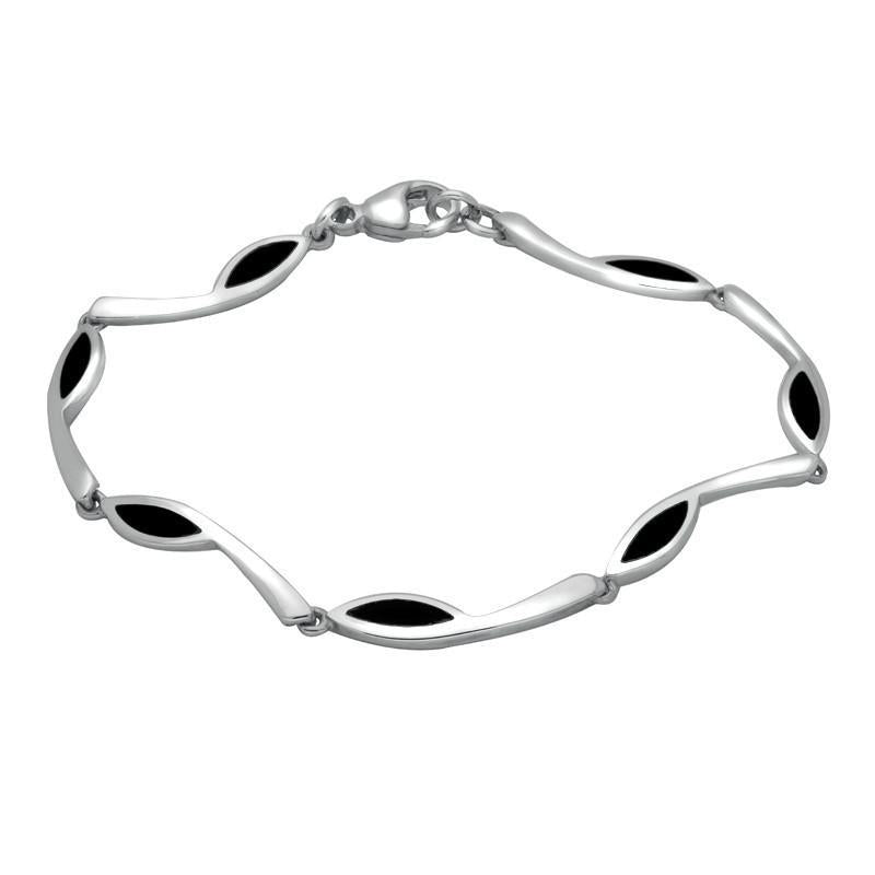 Sterling Silver Whitby Jet Toscana Marquise Link Bracelet - Silver