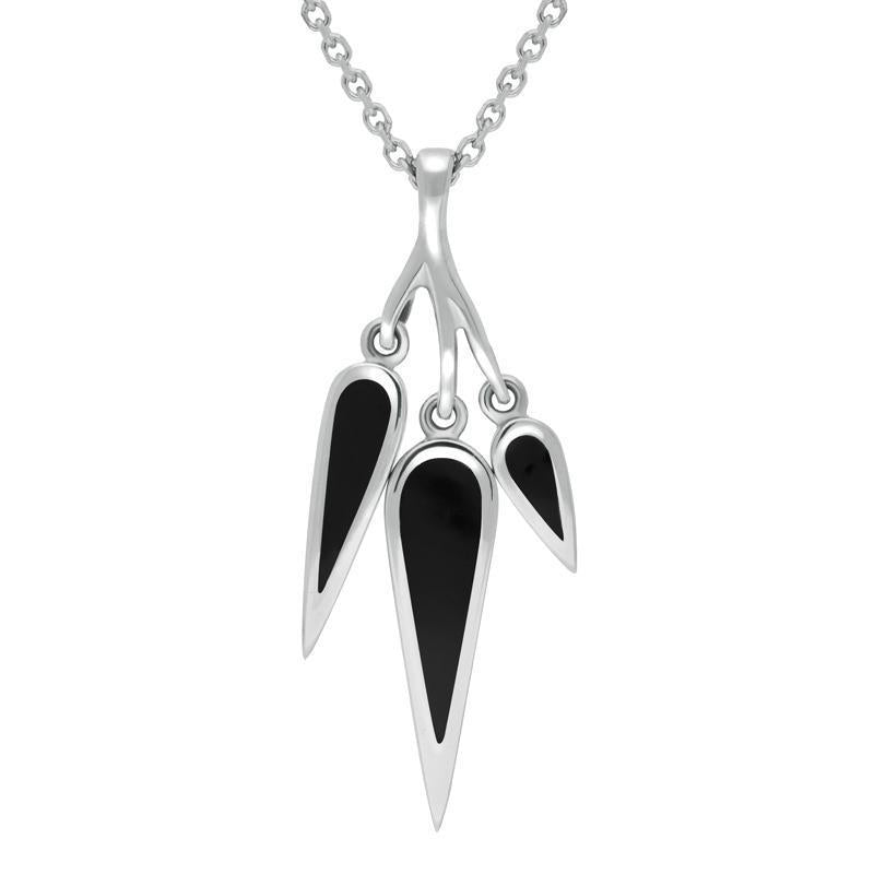 Sterling Silver Whitby Jet Toscana Three Drop Graduated Necklace - Silver