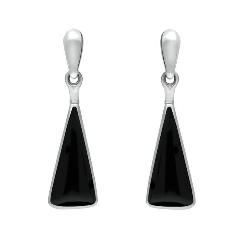 Sterling Silver Whitby Jet Triangle Drop Earrings - Silver